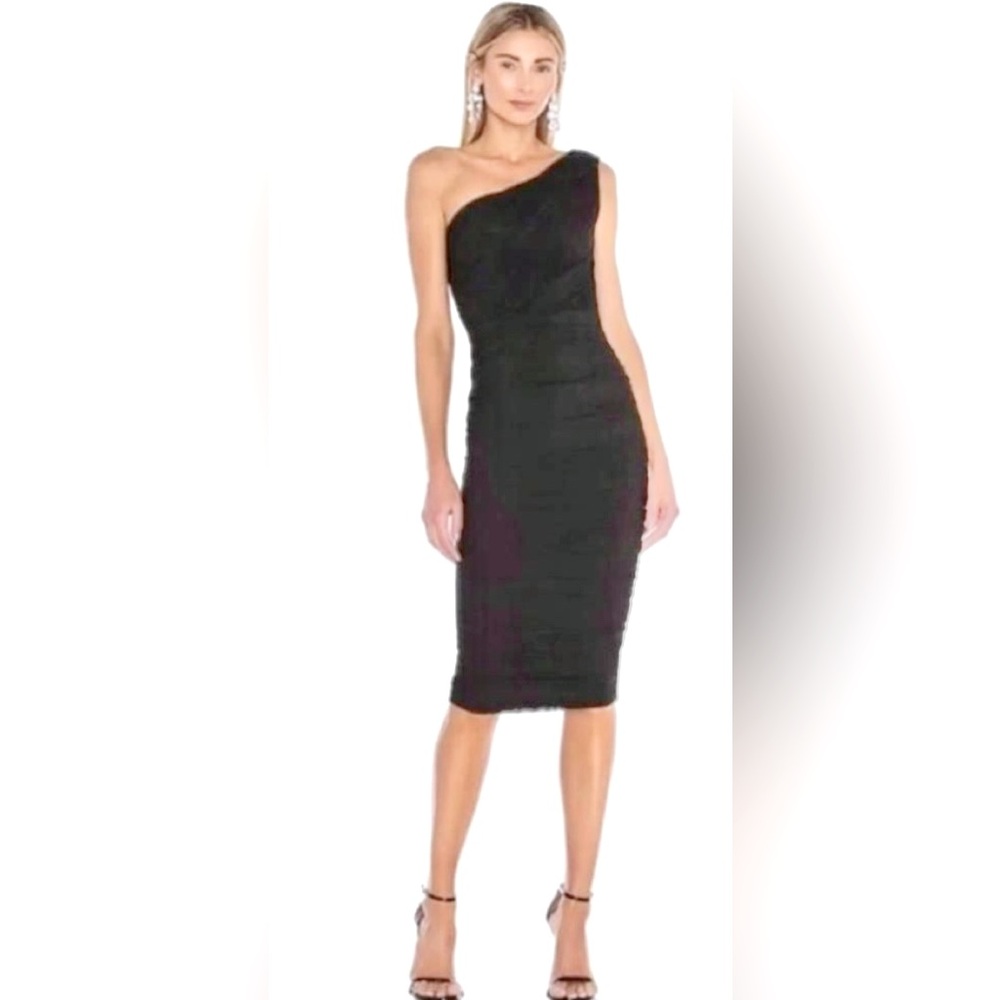 NWT House of Harlow 1960 One Shoulder Ruched Bodycon Mesh Midi Dress ZB5